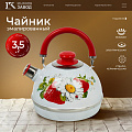 Чайник сталь, эмалированное покрытие, 3.5 л, со свистком, подвижная ручка, Рубин, Клубника с ромашкой, белый, TMM04/35/03/05/H13