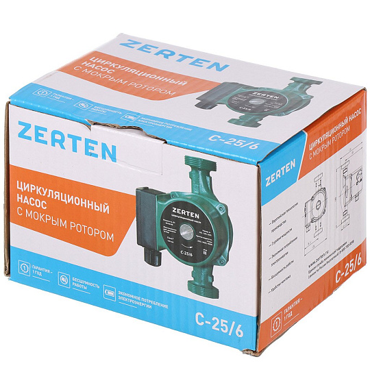 Насос циркуляционный, Zerten, 1&quot; '', 90 Вт, максимальный напор 6 м, 2.4 м³/ч