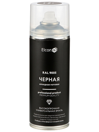Эмаль аэрозольная, Elcon, универсальная, алкидная, матовая, черная, RAL 9005, 520 мл