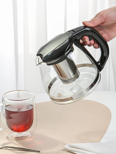 Чайник заварочный стекло, 1.6 л, с ситечком, Daniks, черный