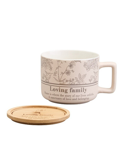 Кружка фарфор, 400 мл, Loving Family, с бамбуковой крышкой, Lefard, 756-476