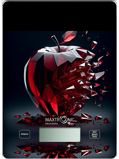 Весы кухонные электронные, стекло, Maxtronic, MAX-1031-3, платформа, точность 1 г, до 7 кг кг, 20х14.5 см, яблоко
