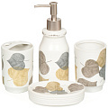 Набор для ванной 4 предмета, Листопад, керамика, стакан, подставка для зубных щеток, дозатор для мыла, мыльница, Y3-579