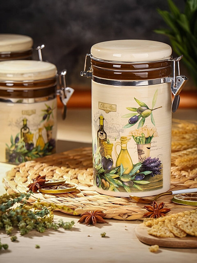 Банка для сыпучих продуктов, доломит, 0.75 л, с крышкой, Daniks, Левадия