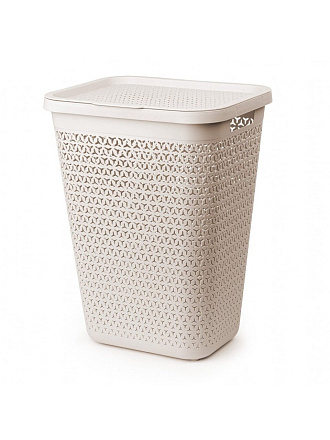 Корзина для белья, 55 л, 44х35.5х58.5 см, пластик, бежевая, с крышкой, Альтернатива, Элемент, М8902