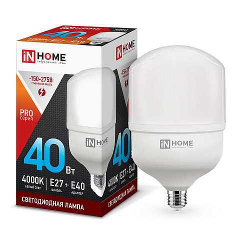 Лампа светодиодная E27-E40, 40 Вт, 230 В, цилиндрическая, 4000 К, свет холодный белый, In Home, LED-HP-PRO