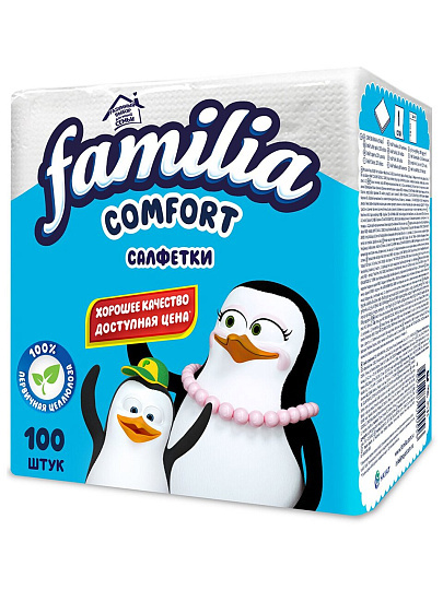 Салфетки бумажные Familia, Радуга, 100 шт, 1 слой, 24х23 см, белые, 5039302