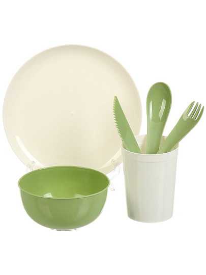 Набор для пикника на 4 персоны, 25 предметов, полипропилен, зеленый, Plast team, PT184312000