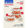 Набор посуды эмалированная сталь, 6 предметов, кастрюли 2, 3, 4 л, Daniks, Маковый цвет-1