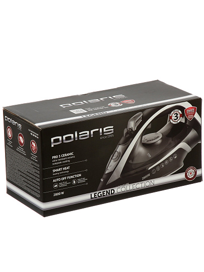 Утюг Polaris, PIR 2897AK, 2800 Вт, керамика, вертикальное отпаривание, система самоочистки, 3 м, белый, графит