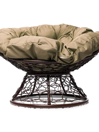 Кресло искусственный ротанг, Папасан, 98х58х79 см, коричневое, 1-местное, бежевая подушка, 12020201