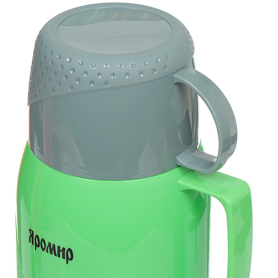 Термос пластиковый со стеклянной колбой Яромир ЯР-2023С/1 с узким горлом зеленый с серым, 1.8 л
