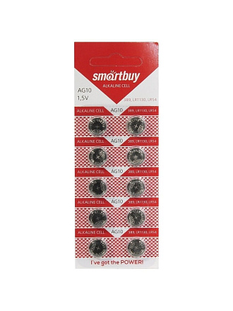 Батарейка Smartbuy, LR1130 (389A, AG10), Alkaline, щелочная, 1.5 В, блистер, 10 шт, SBBB-AG10-10B