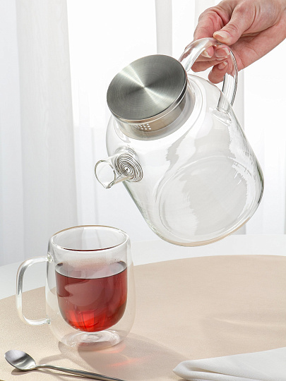 Чайник заварочный стекло, 1.8 л, с ситечком, нержавеющая сталь, Y4-4777/B050163, прозрачный