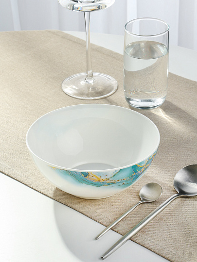 Салатник стеклокерамика, круглый, 18х7.4 см, 0.95 л, Флюид, Daniks, синий