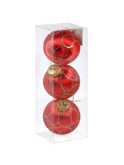 Набор шаров 3 шт, красный с золотом, 8 см, полимер, шелк, Y4-9489