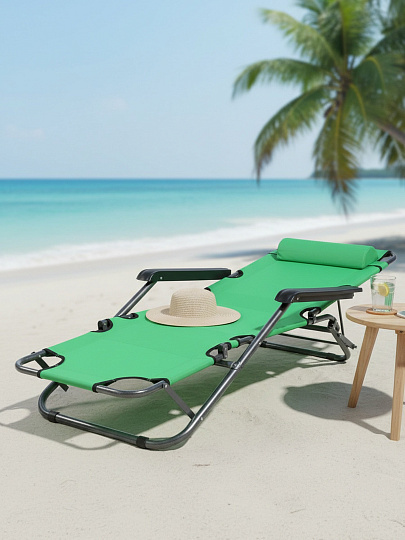 Шезлонг пляжный склад, мет-л, 153х60х80 см, 100 кг, зелен, оксфорд 600D
