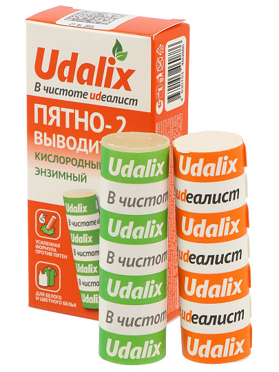 Пятновыводитель Udalix, 35 г, карандаш, энзимный 25 г + кислород 35 г, 2 шт