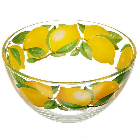 Салатник стекло, круглый, 16 см, 0.7 л, средний, Лимоны, Декостек, 425/1-Д