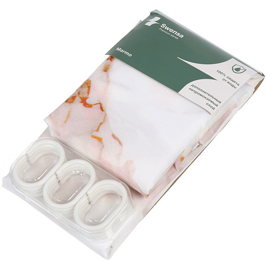 Штора для ванн 180х200 см, полиэстер, Swensa, Marmo, бежевая, SWC-90-11-BG