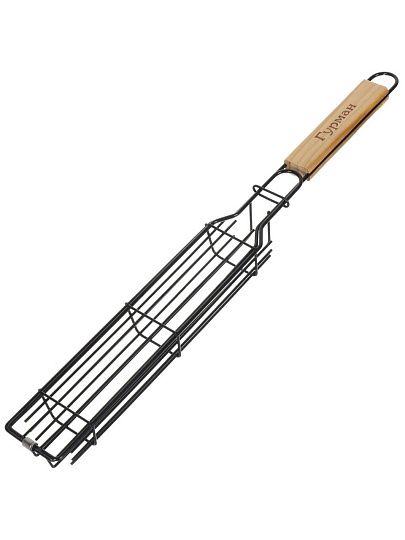 Решетка барбекю 430х240х40 мм, Гурман, хром, рукоятка дерево, плоская, латун. витая проволока, для овощей, CB1903