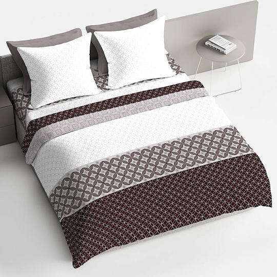 Постельное белье 2-спальное, простыня 215х220 см, 2 наволочки 50х70 см, пододеяльник 175х215 см, Bravo, поплин, Мокко 4077-1