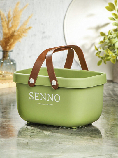 Корзина для хранения, 24х16х14 см, прямоугольная, пластик, зеленая, с ручками, Y4-8658