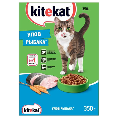 Корм для животных Kitekat, 350 г, для взрослых кошек, сухой, Улов рыбака, пакет, 10132131