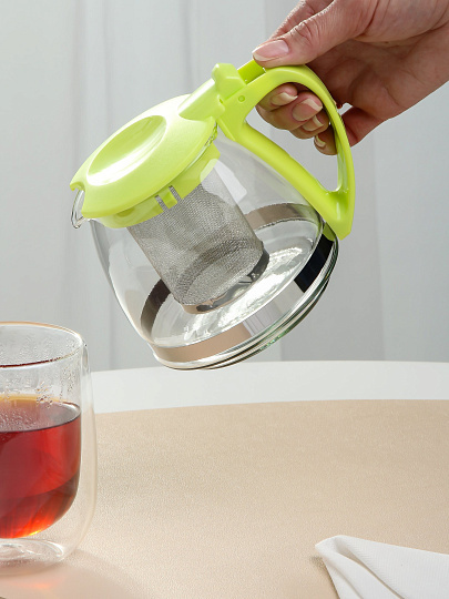 Чайник заварочный стекло, 0.7 л, с ситечком, Barouge, BF-502, зеленый