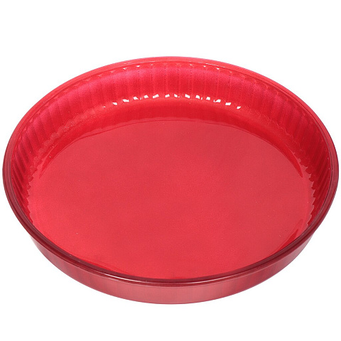 Форма для выпечки жаропрочная стеклянная Borcam 59014R красная круглая, 32 см