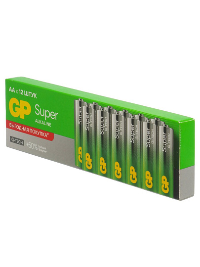 Батарейка GP, АА (LR6, 15A), Alkaline Super, щелочная, блистер, 12 шт, 21214