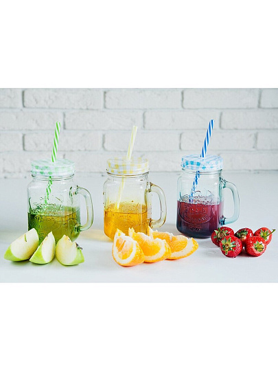 Банка для напитков/смузи стекло, 450 мл, с крышкой, с трубочкой, SDFG0114-3/298249, зеленая