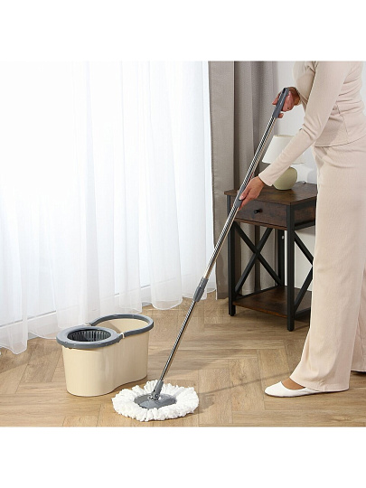 Набор для уборки ведро с отжимом, швабра МОП, бежевый, Verde, Spin Mop, 37995