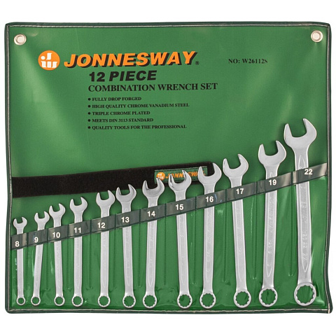 Набор ключей комбинированный, W26112S, 12 предметов, Jonnesway, 8-22 мм, сумка, 47355