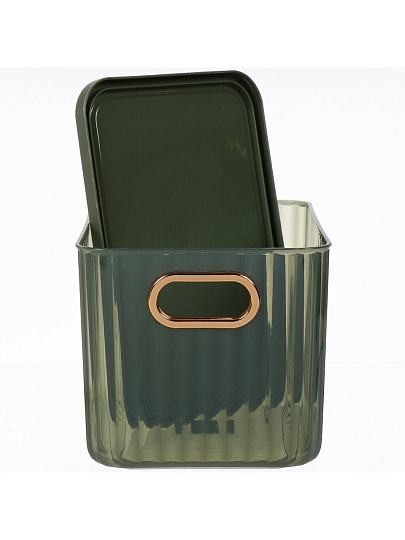 Корзина для хранения, 18.5х26х16.2 см, прямоугольная, пластик, зеленая, с крышкой, Y4-7052