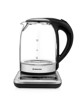 Чайник электрический Brayer, 1003BR, 1.7 л, 2200 Вт, скрытый нагревательный элемент, стекло