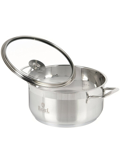 Кастрюля нержавеющая сталь, 3 л, крышка стекло, RasheL, R-30, индукция