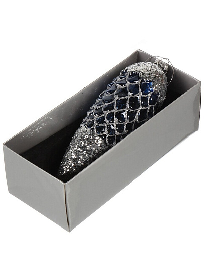 Елочное украшение Шишка Синий перламутр, синее, 6х18 см, стекло, XF24-SC033