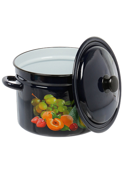 Кастрюля эмалированная сталь, 9 л, крышка сталь, бостон, декор, цилиндрическая, Керченский металлургический завод, 41815-213/6-У2