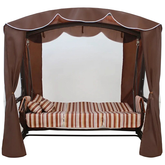 Качели садовые 3-местные, 232х130х195 см, 350 кг, Arno, Элит Люкс, раскладываются в кровать, с москитной сеткой, шоколадные, 2016-КД-41/Л, металл