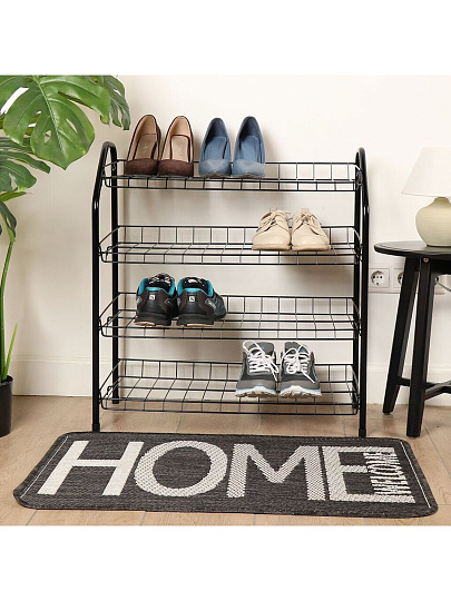 Полка для обуви, металл, 4 секции, 66х28х70 см, разборная, черная, Nika, ЭТ1/Ч