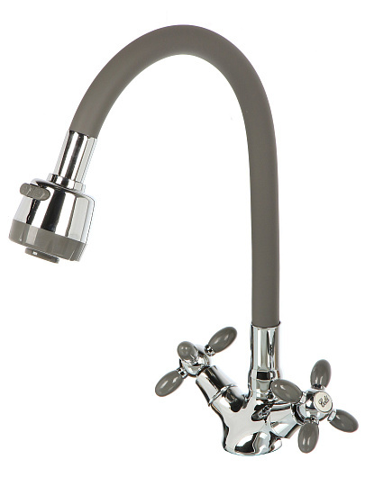 Смеситель для кухни, Антей, Радуга, гибкий излив, с кран-буксой, серый, 5770719-ANT