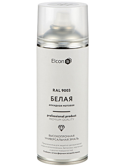 Эмаль аэрозольная, Elcon, универсальная, алкидная, матовая, белая, RAL 9003, 520 мл