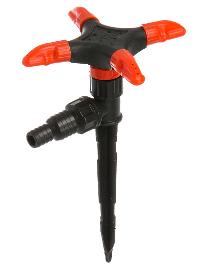 Разбрызгиватель четырехлепестковый, пластик, быстросъемный, на ножке, Grandy, черный с красным