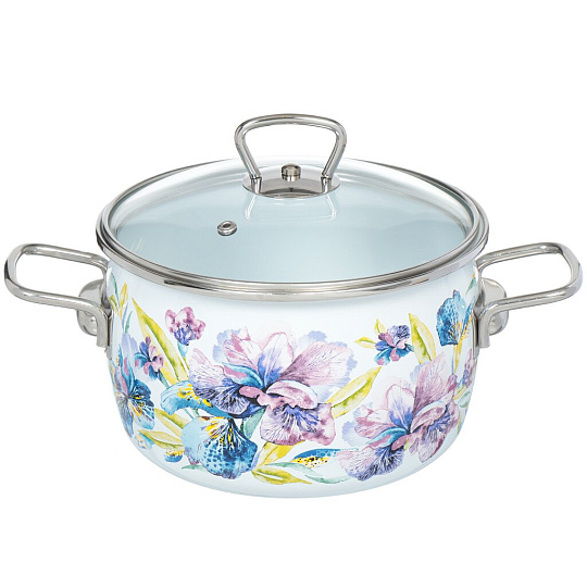 Кастрюля эмалированная сталь, 3 л, крышка стекло, Vitross, Iris белоснежный, 1SC185S, индукция