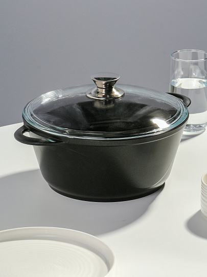 Кастрюля алюминий, антипригарное покрытие, 3 л, крышка стекло, Горница, Классик, к2433а