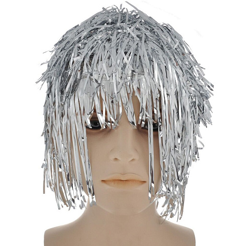 Карнавальный головной убор Парик из мишуры, 35 см, серебряный, 75727