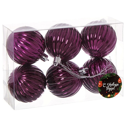 Елочный шар 6 шт, темно-пурпурный, 6 см, пластик, 76026DP