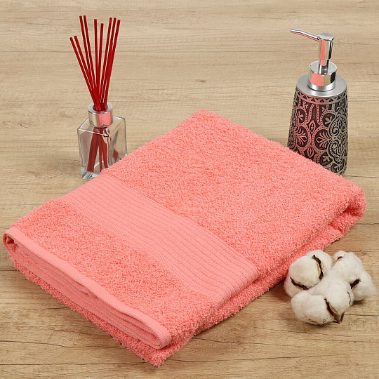 Полотенце банное 70х140 см, 100% хлопок, 375 г/м2, жаккардовый бордюр, Вышневолоцкий текстиль, лососевое, 311, Россия, К1-70140.120.375
