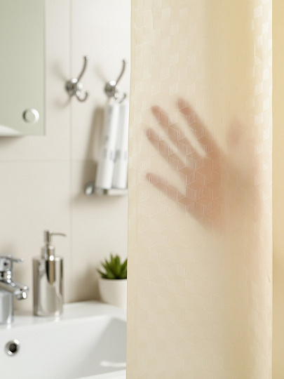 Штора для ванн 180х180 см, Peva, Dekotex, Sweet Sun Cube, бежевая, 3D